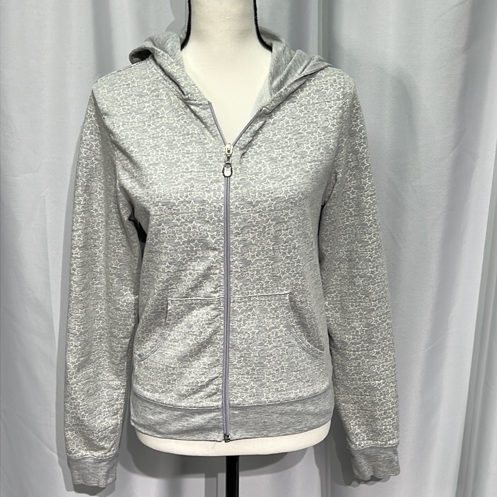 AAApple Grey & White Star Zip Front Hoodie - size Large